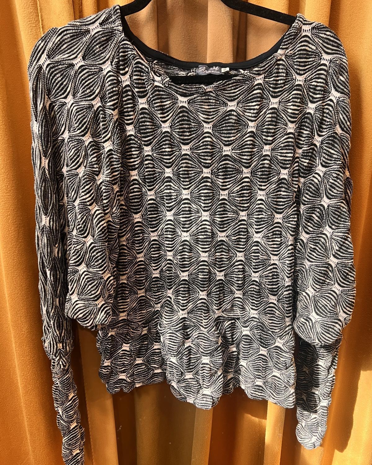 Squasht Batwing Sweater in Textured Black and White Diamond Print Knit