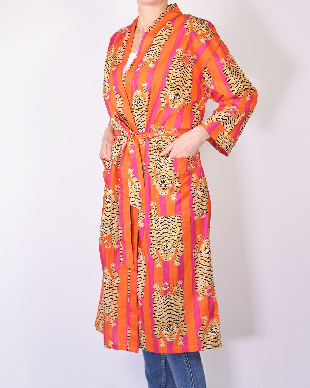 Txtile Lightweight Cotton Robe - Pink/Orange Tiger Print