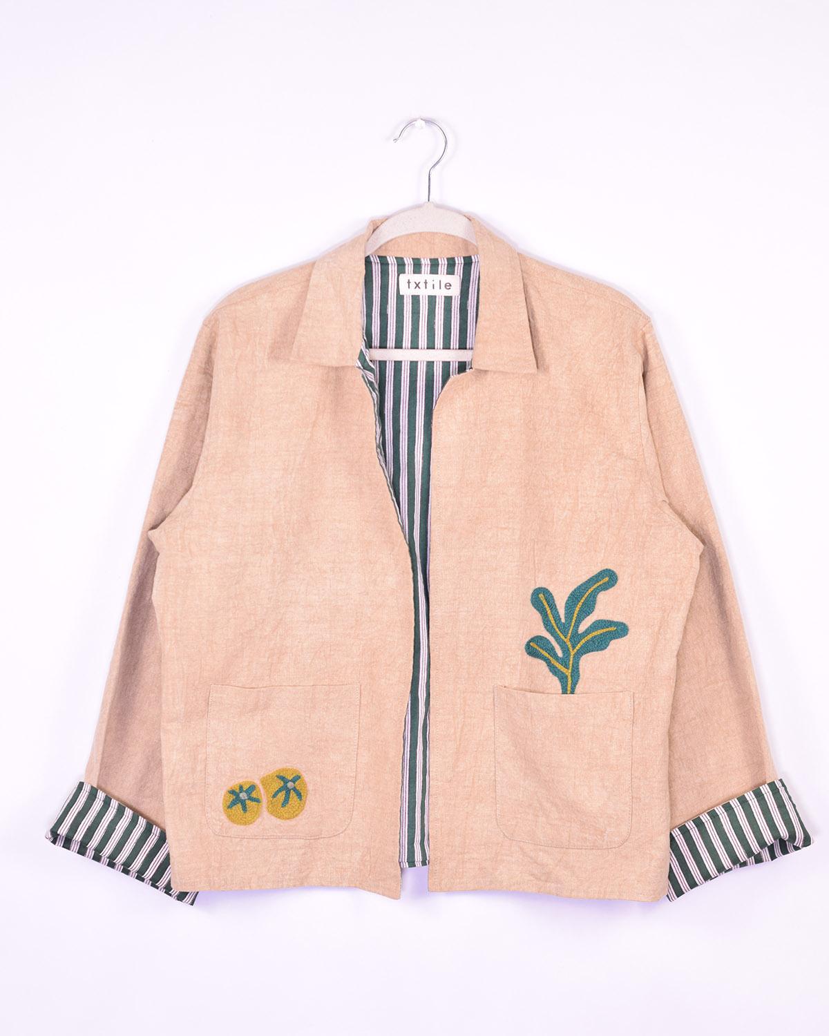 Txtile Dusty Taupe Lightweight Garden Motif Canvas Embroidered Jacket