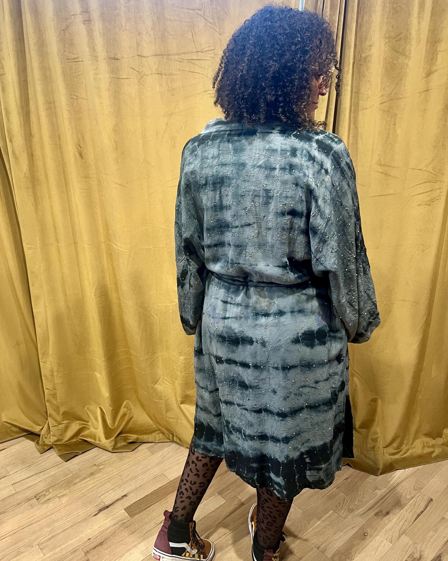 Indie Ella Double Flannery Lined Crepe Silk Kimono in Twilight Dreams