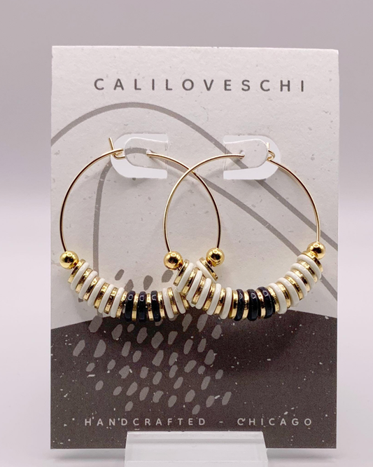 caliLOVESchi 14k Gold Hoops - Ivory and Ebony