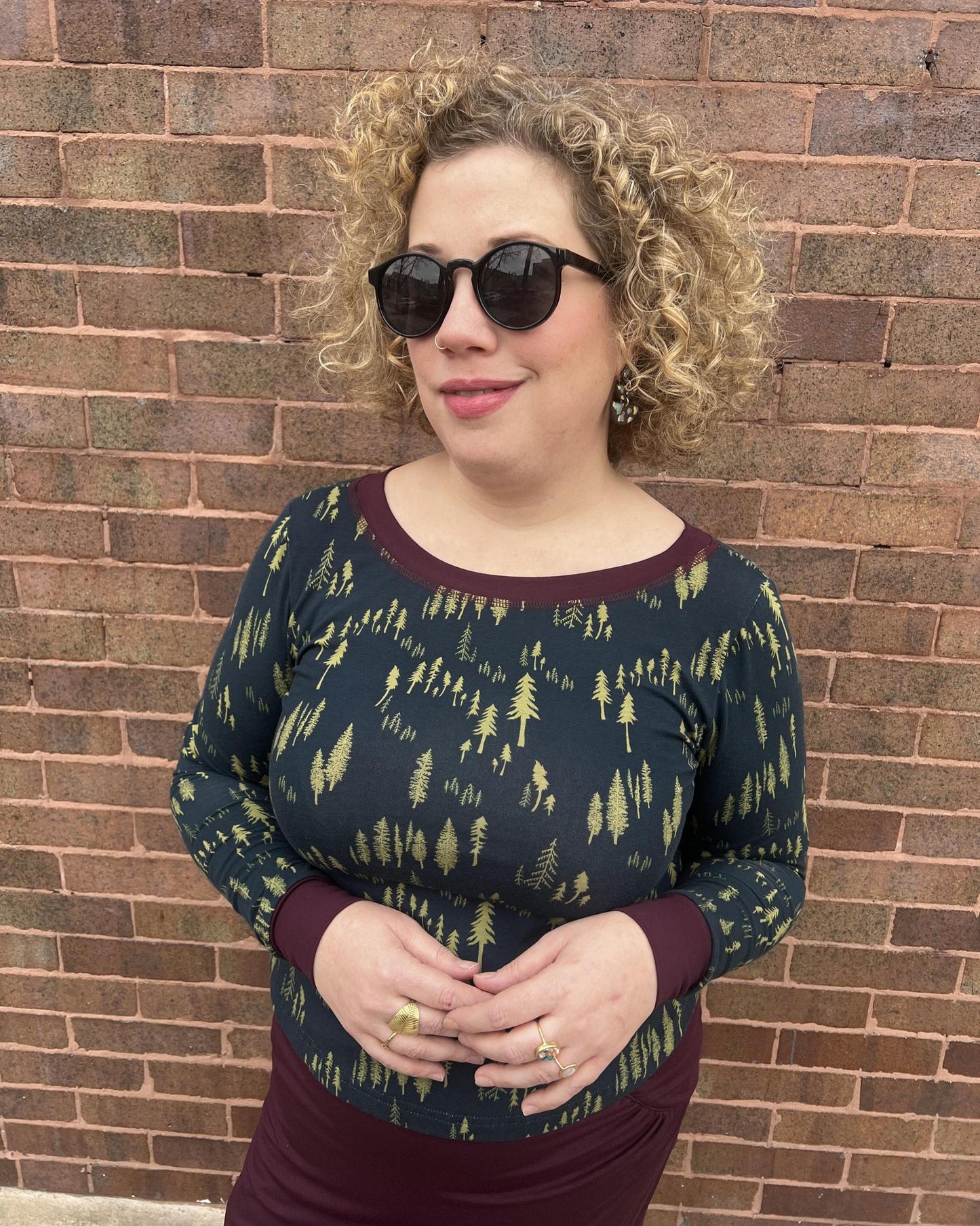 Squasht Long Sleeve Croppish Top in Midnight Forest