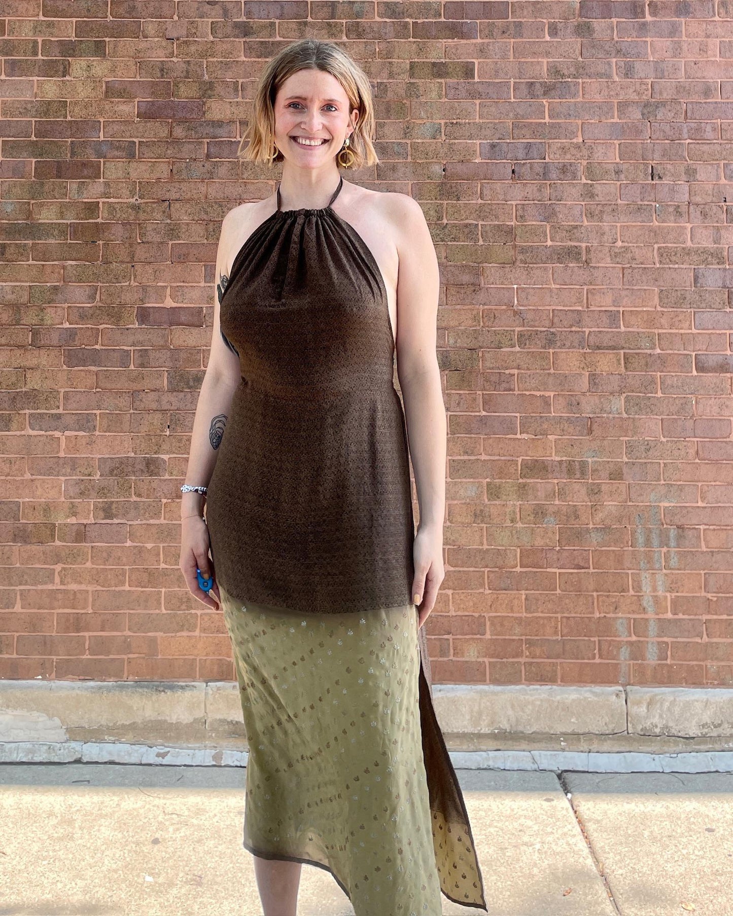 Indie Ella Eden Backless Silk Key Hole Maxi Dress in Mocha Latte