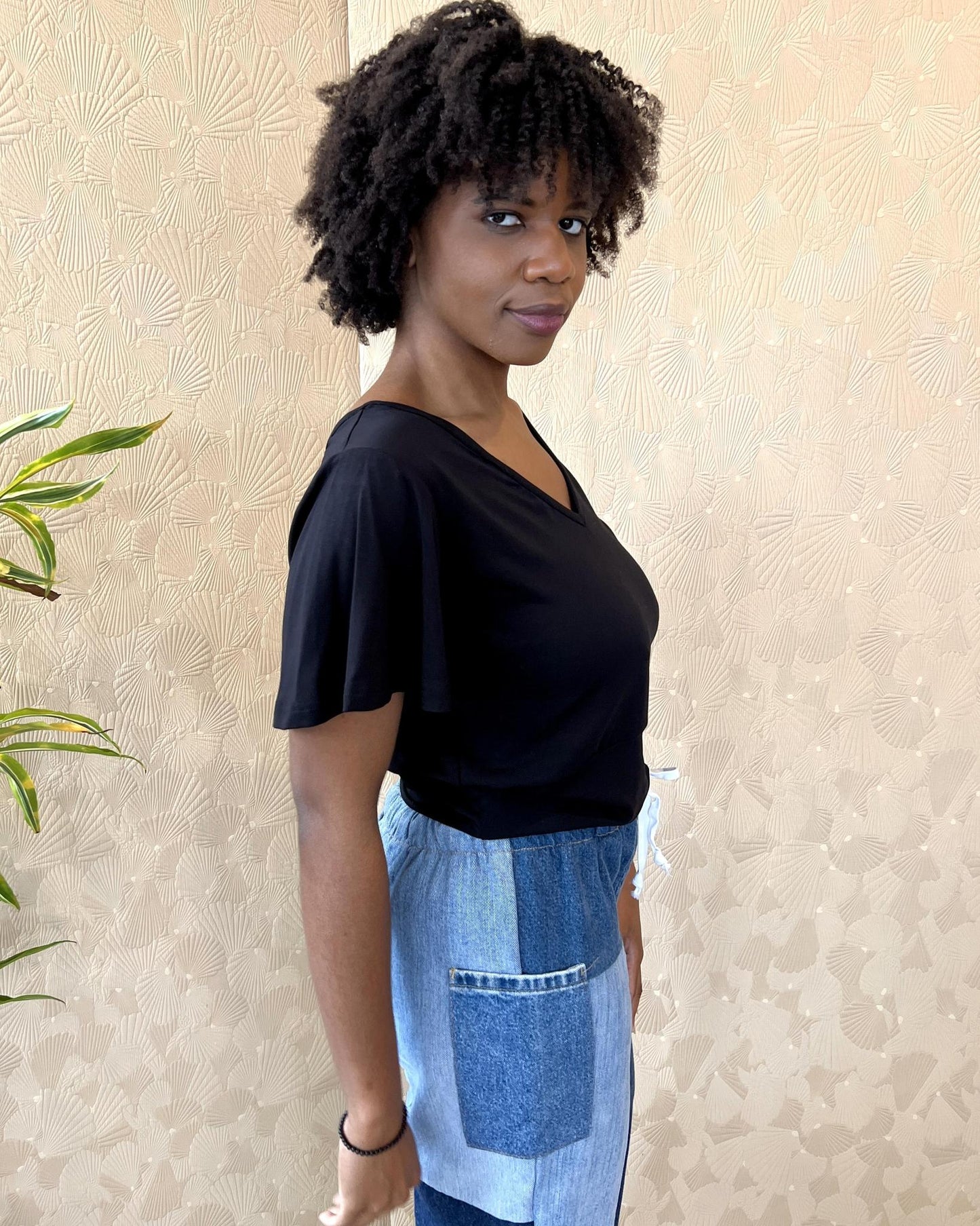 Squasht Bell Sleeve Ballet Top in Black