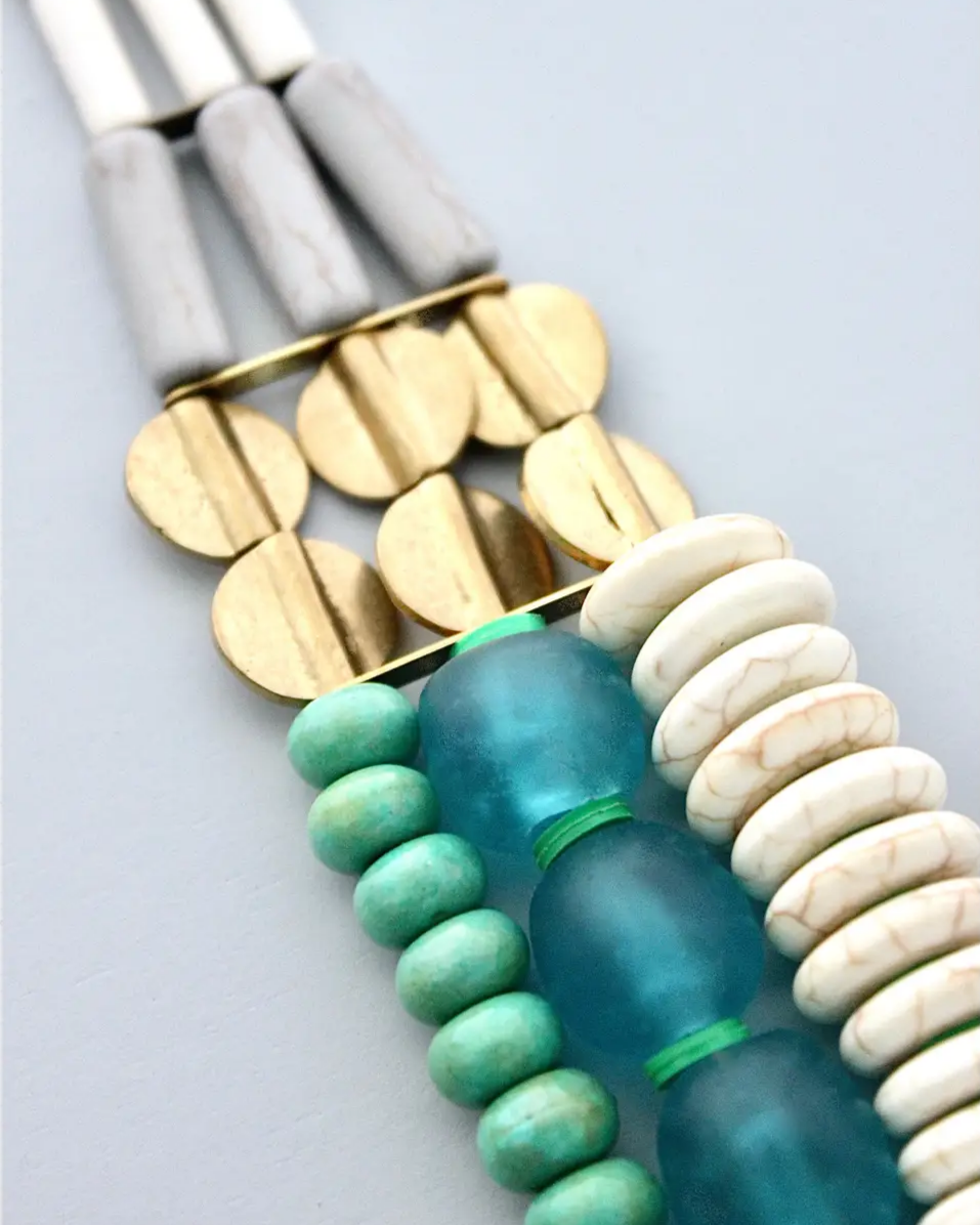 David Aubrey Triple Strand Necklace in White, Aqua, and Turquoise