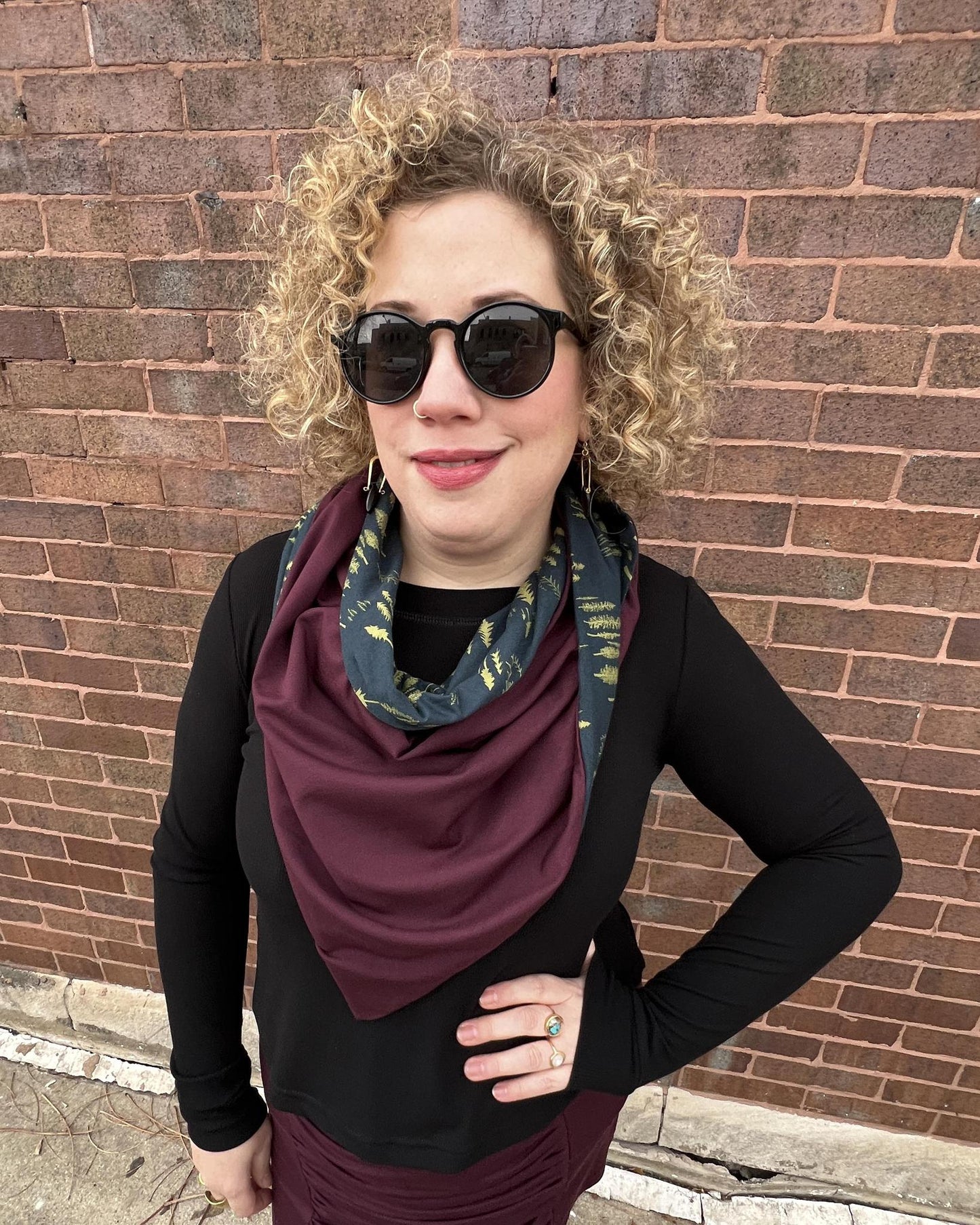 Squasht Reversible Triangle Scarf in Midnight Forest and Merlot