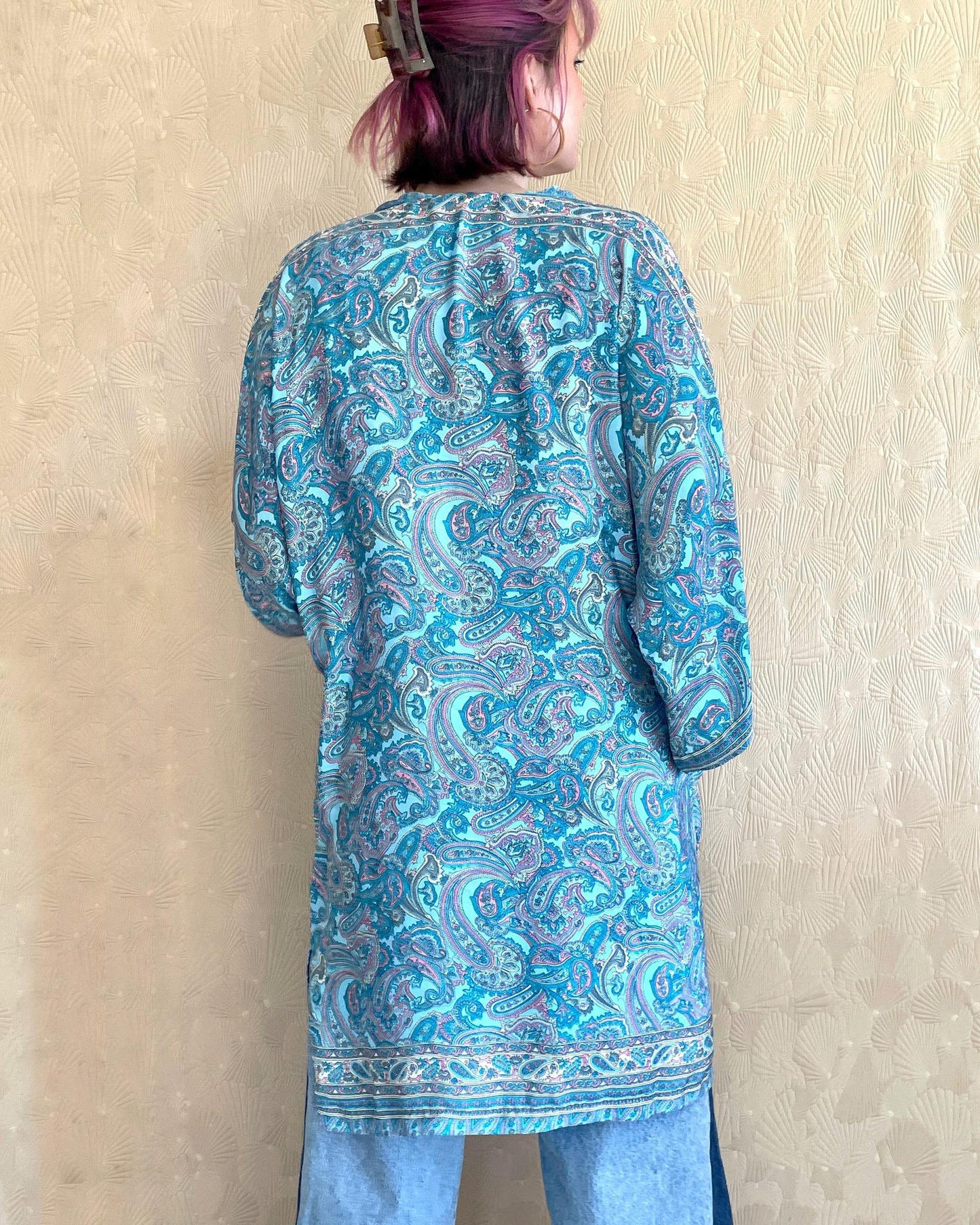 Indie Ella Kimono Flowy Silk Duster in Baby Blue