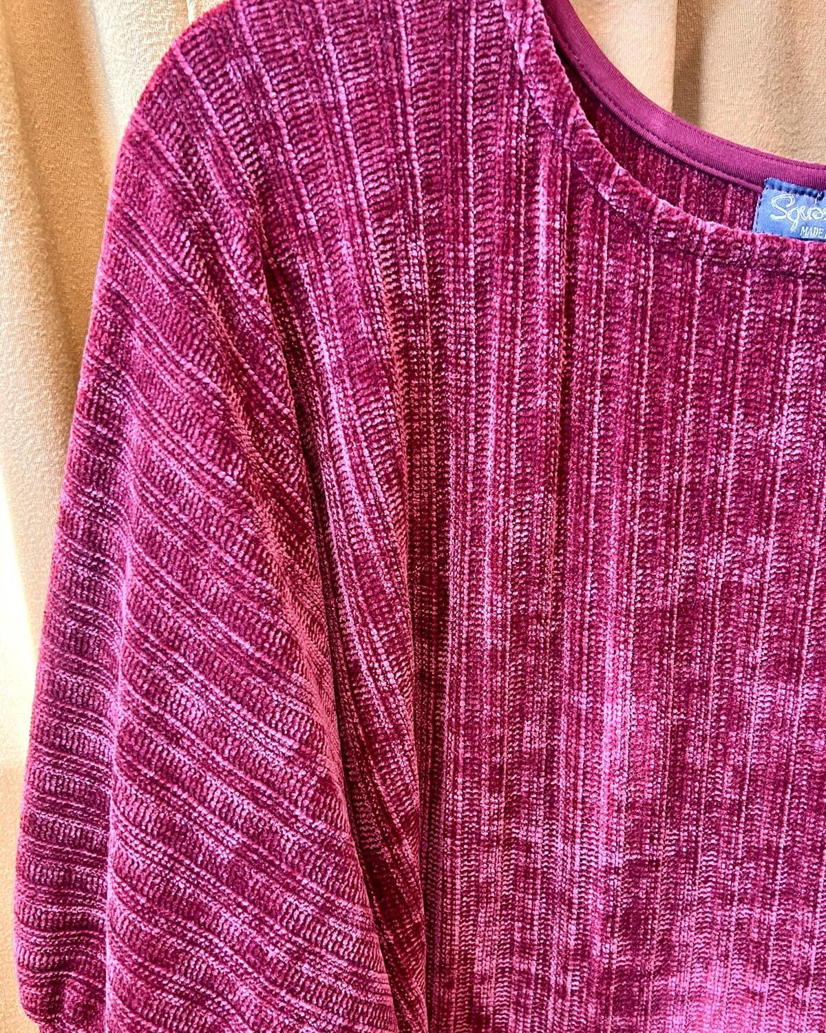 Squasht Batwing Sweater in Red Raspberry Plush Chenille Rib Knit