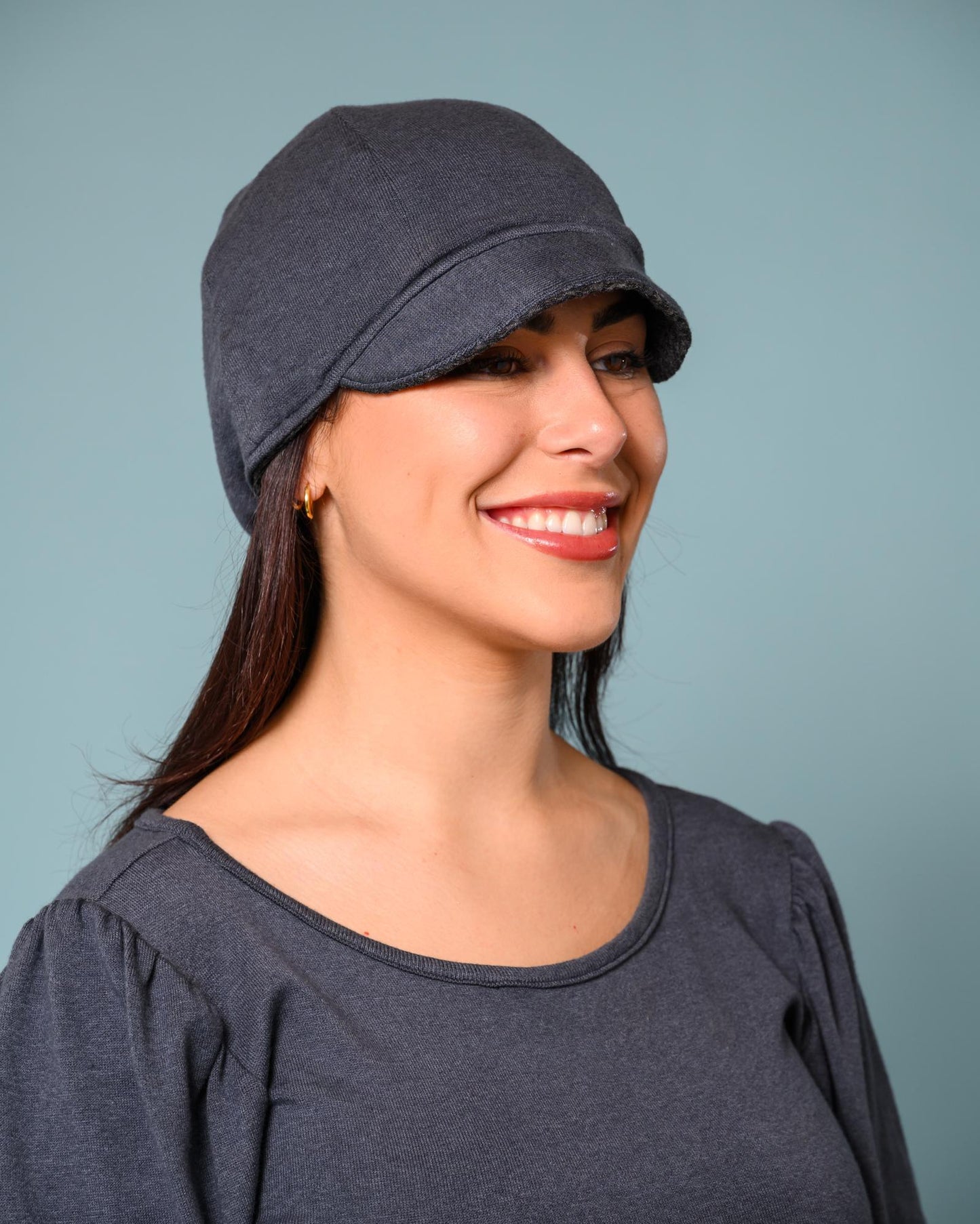 Squasht Reversible Bella Hat in Charcoal Gray Knit Dot Texture (Stretchy!)