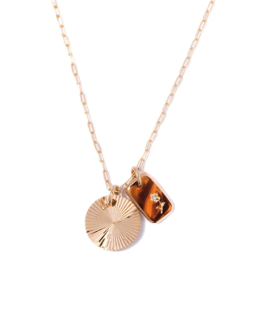 Michelle Starbuck Tortoise Glass & Sunburst Charm Necklace