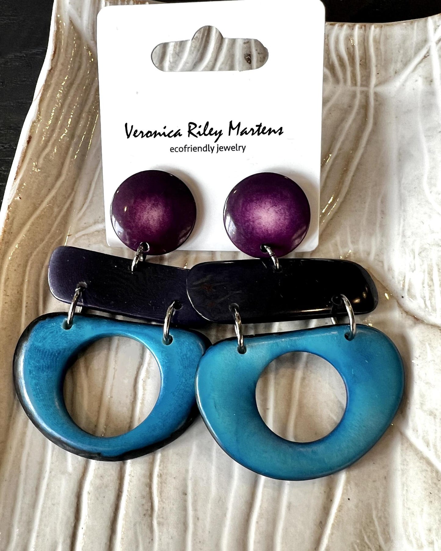 Veronica Riley Martens 3-piece Tagua Nut Earrings - Purple and Blue