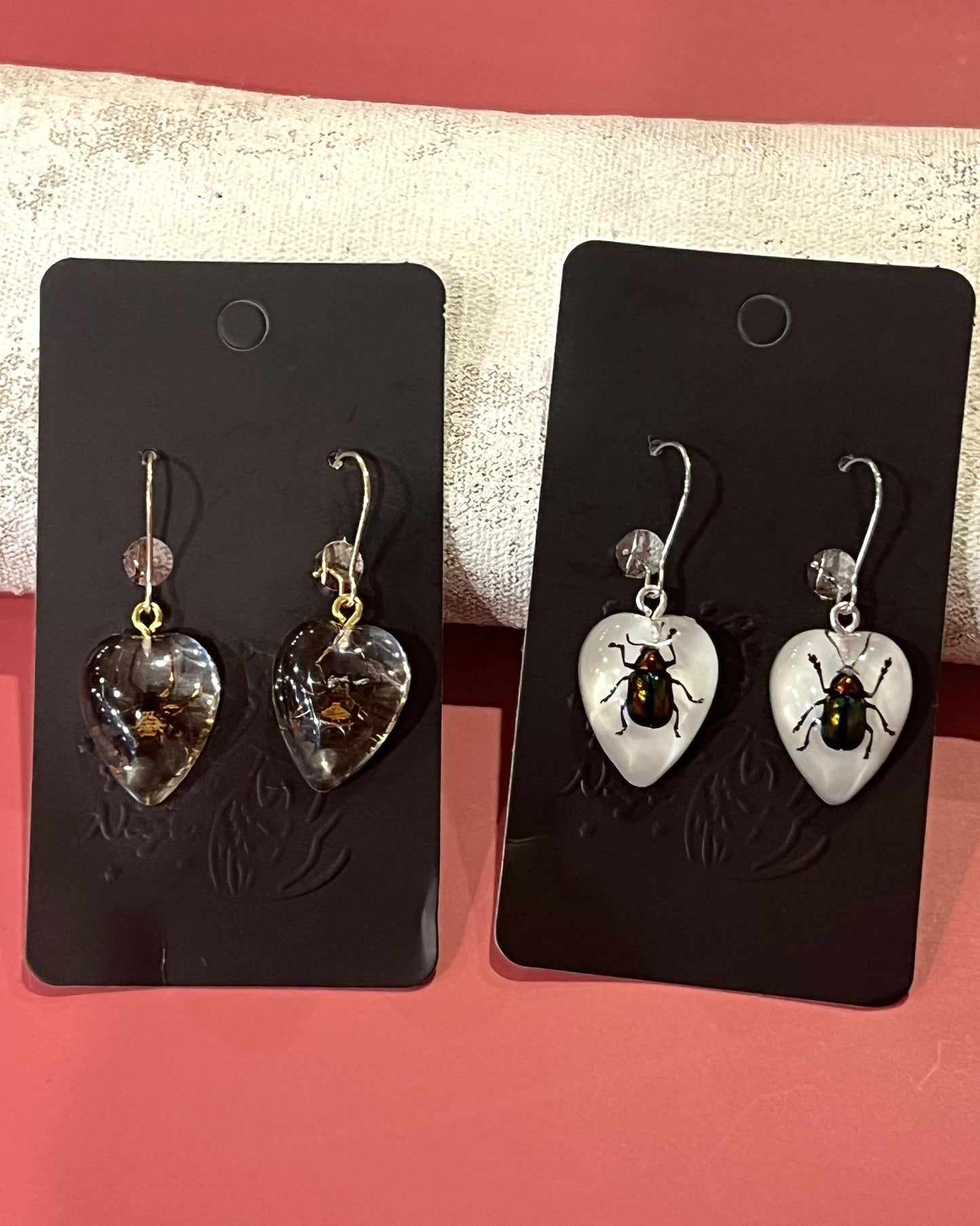 Pajaro Negro Beetle Heart-Shaped Earrings