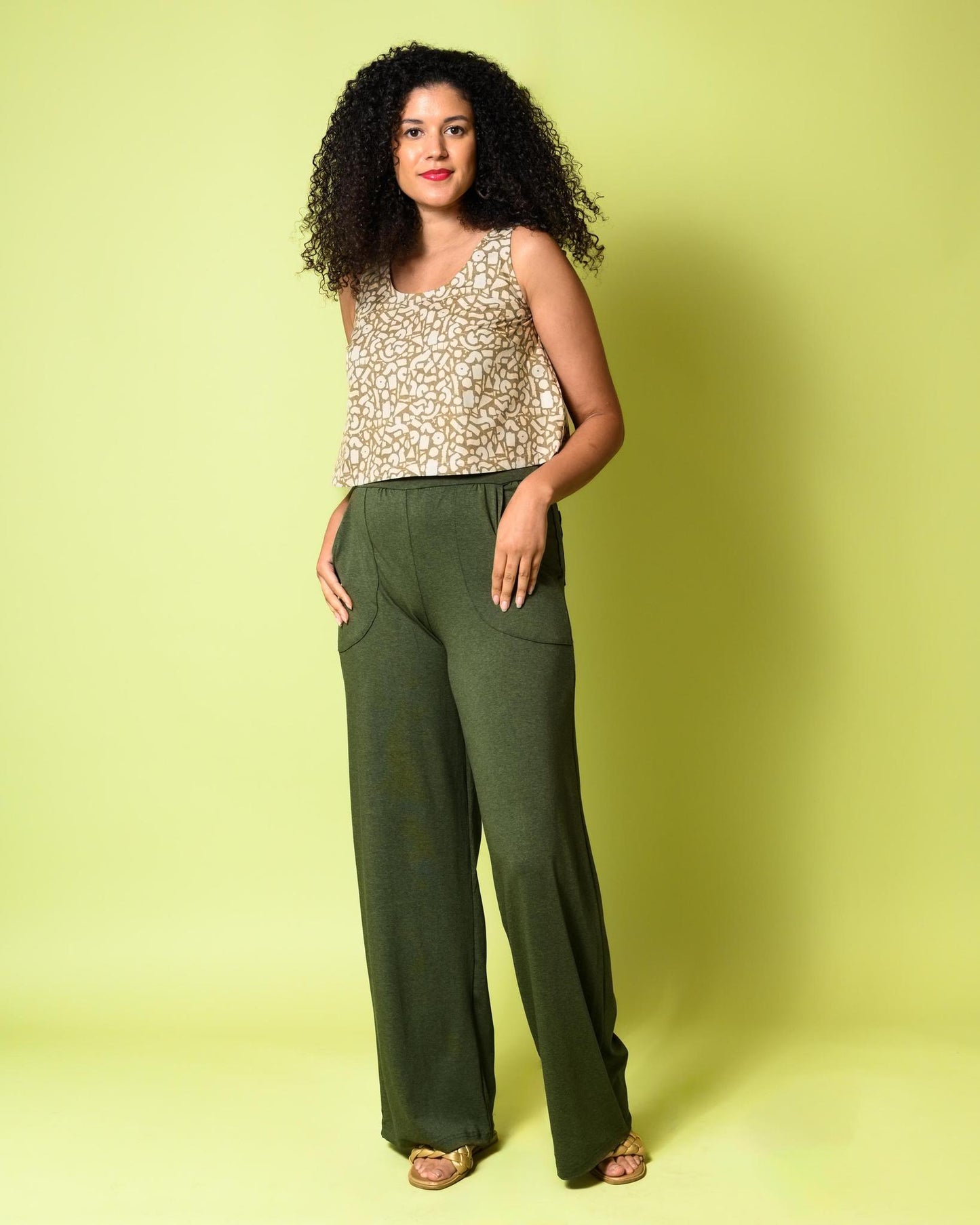 Squasht Wide Leg Long Length Pants in Deep Olive Green