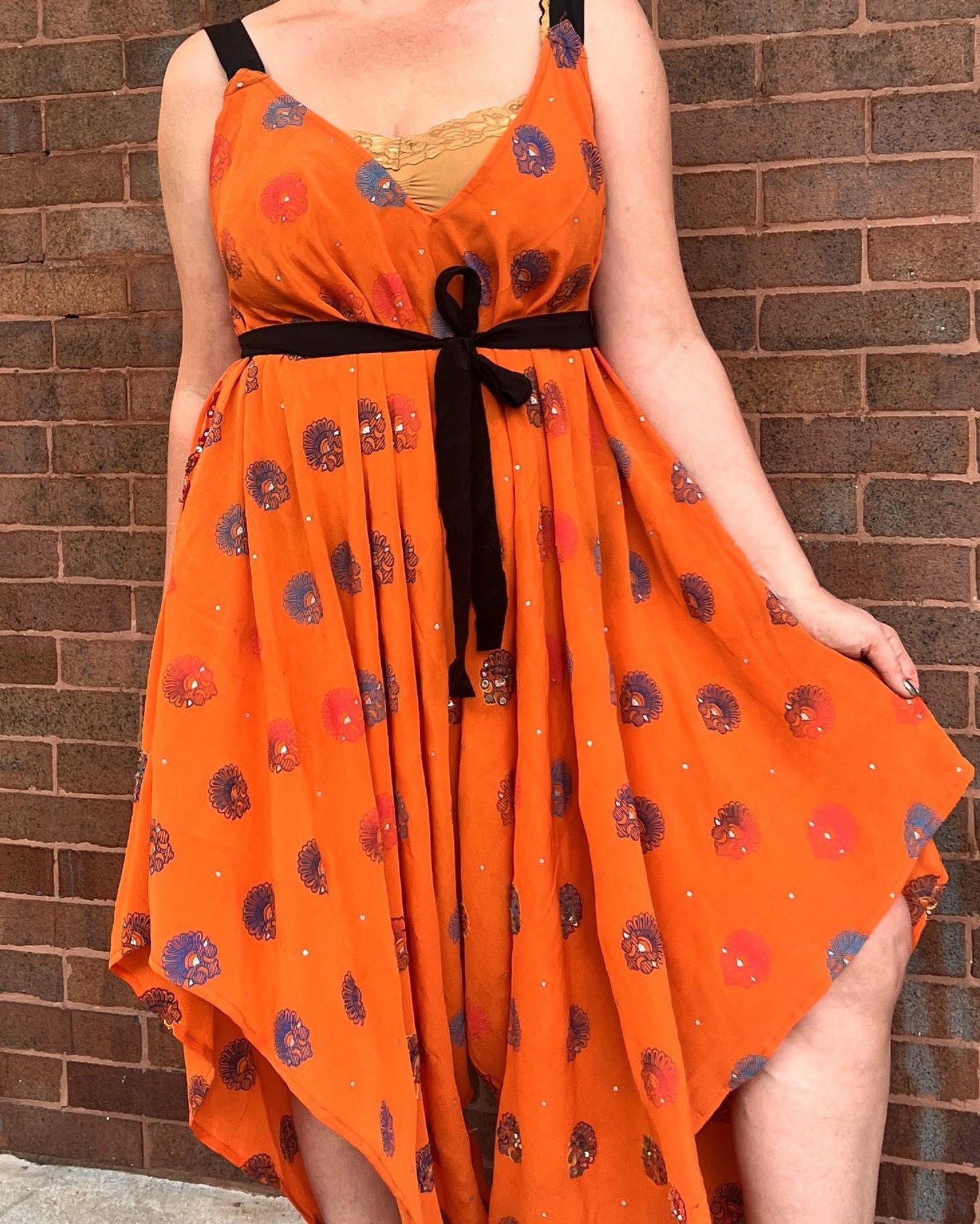 Indie Ella Zatanna Boho Silk Jumpsuit in Orange Crush