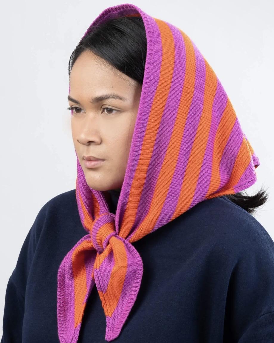Verloop Simple Stripe Triangle Scarf in Poppy Magenta