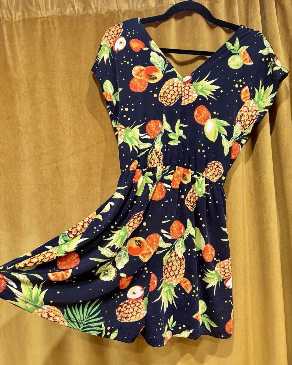 Fayru Penny Romper in Navy Fruit Print