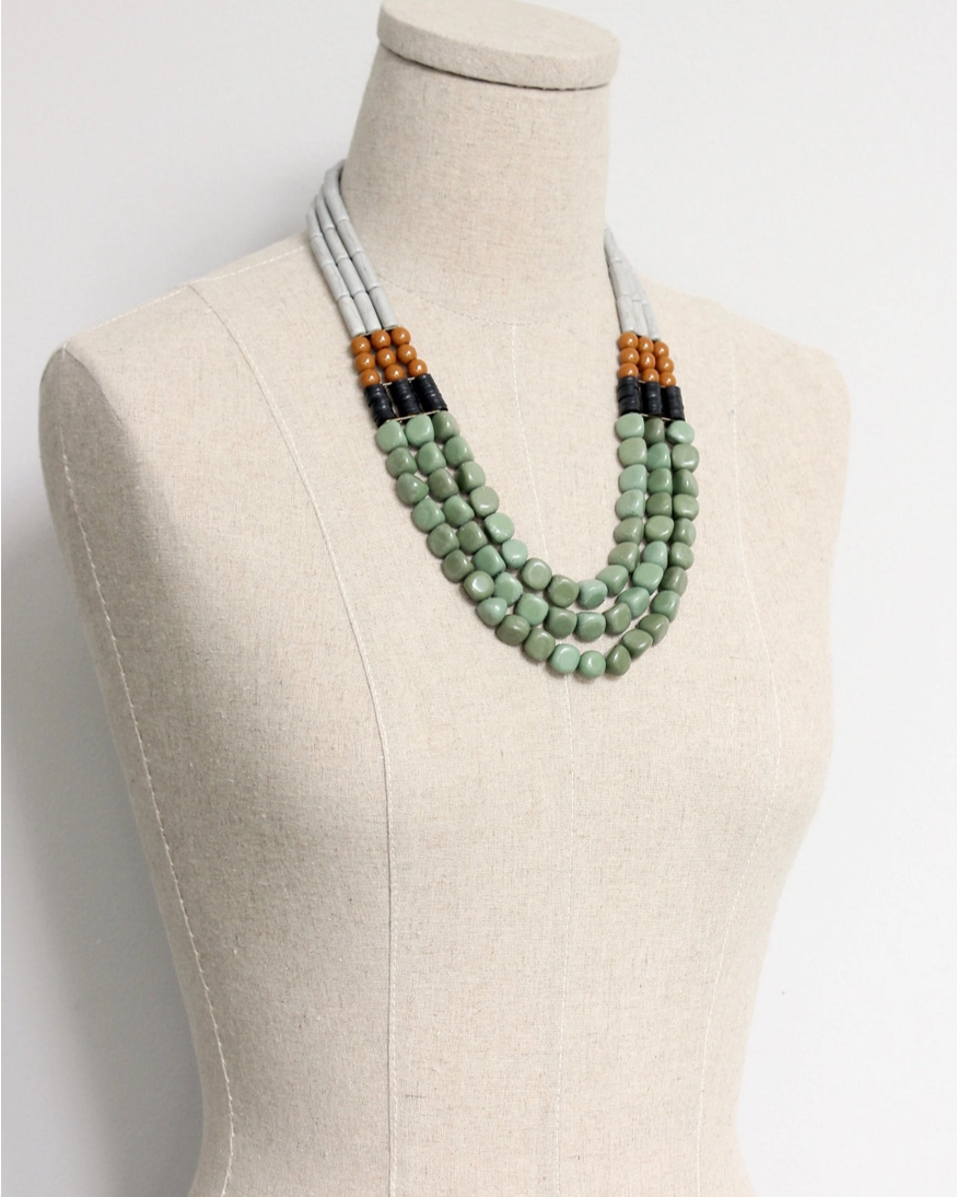 David Aubrey Triple Strand Necklace in Gray & Green