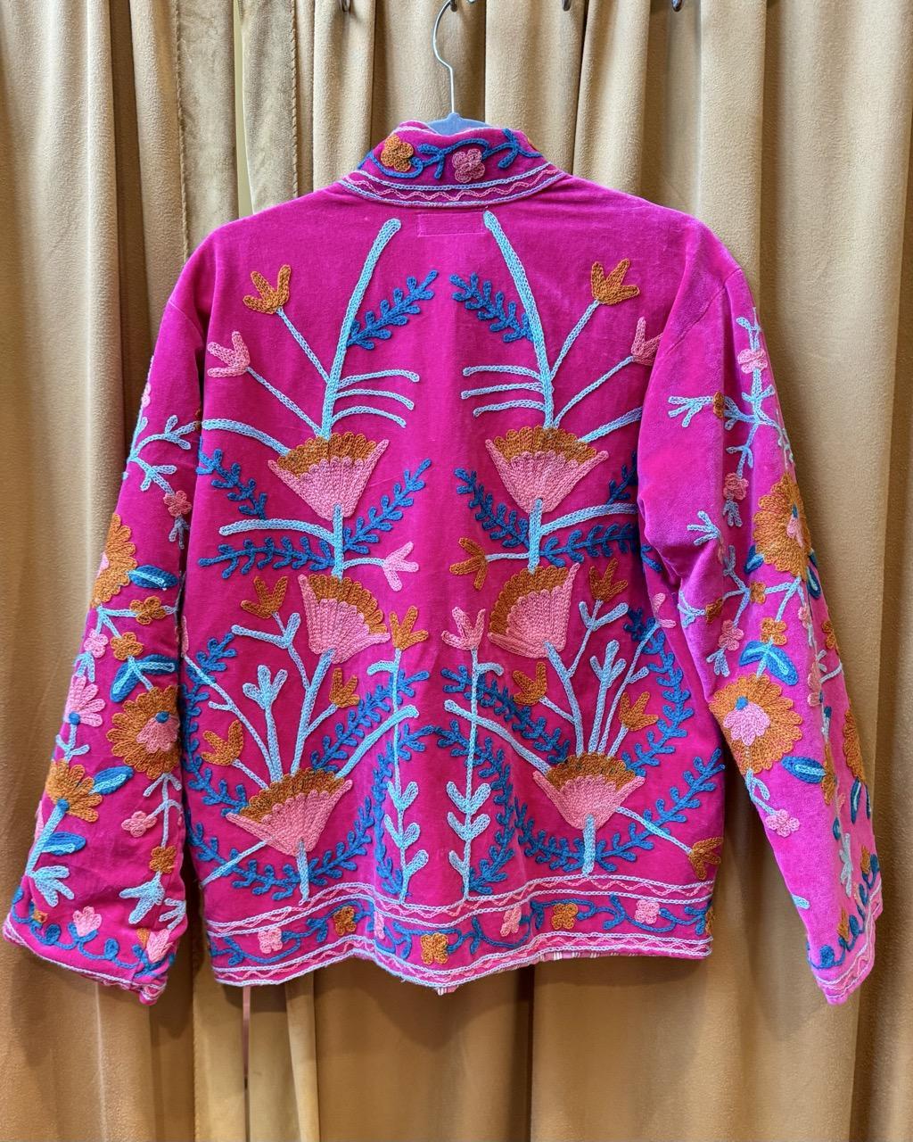 Txtile Pink Velvet Jacket with Embroidered Floral Design
