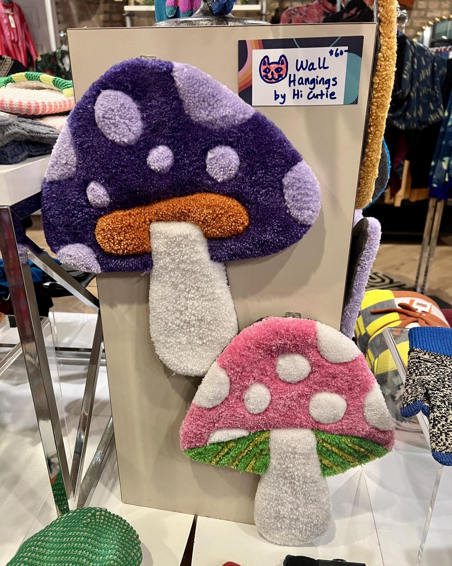 Hi Cutie Mushroom Wall Hanging in Pink, White, and Green