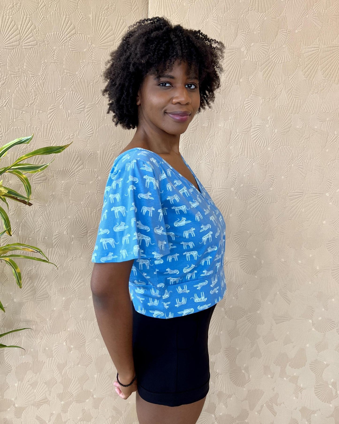Squasht Bell Sleeve Ballet Top in Big Cats Print - Large, XL