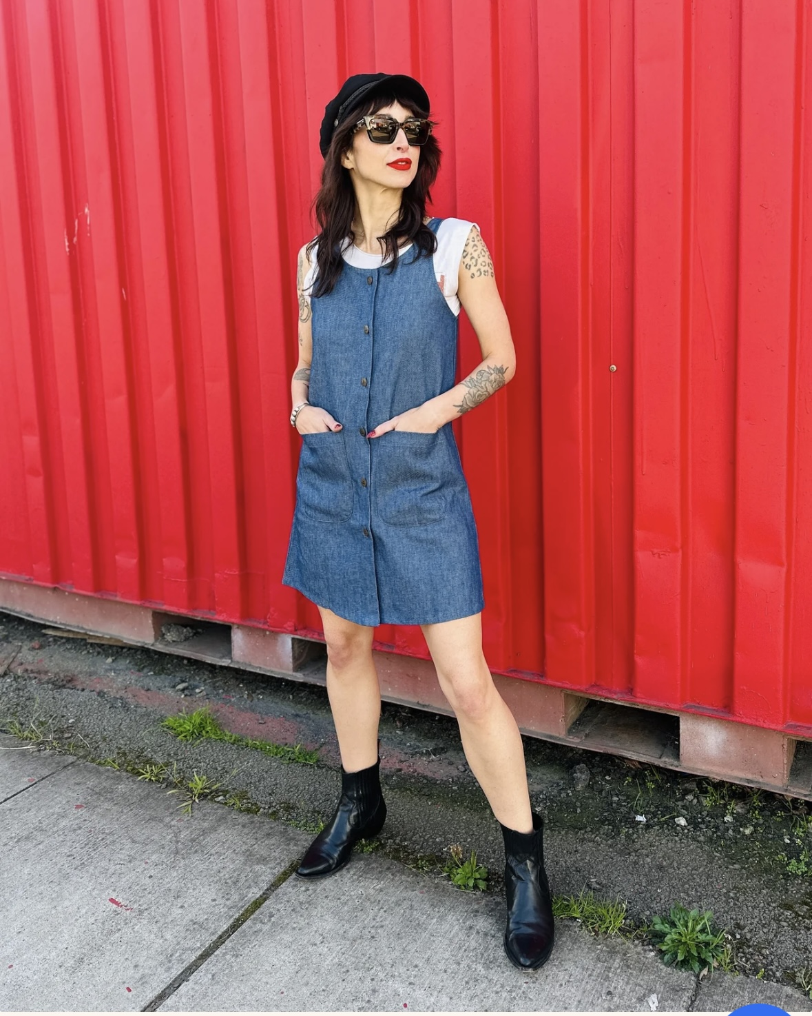 Nooworks Twill Chloe Dress/Jumper in Blue Denim - Size Small, Medium, 2XL