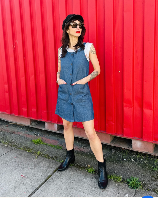Nooworks Twill Chloe Dress/Jumper in Blue Denim - Size Small, Medium, 2XL