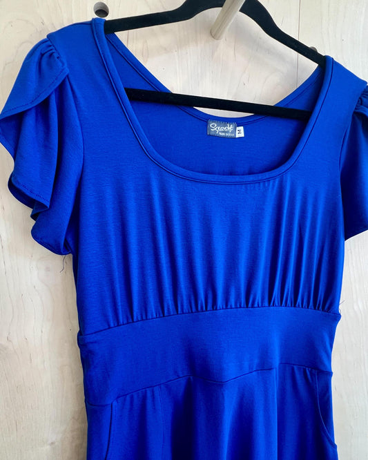 Squasht Petal Sleeve Dress in Sapphire Blue