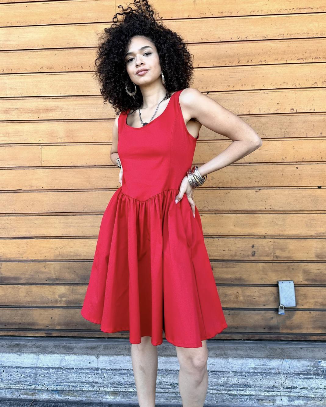 Nooworks Mini Misty Dress in Red Twill