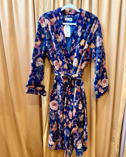 Txtile Velvet Robe in Navy Forest Florals