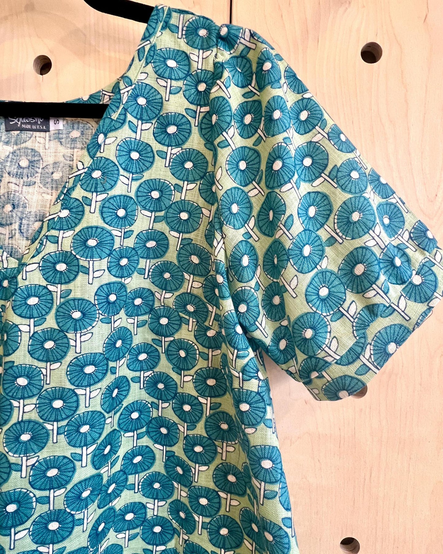 Squasht Winifred Dress Caribbean Turquoise Cotton Poplin Flower Print 🌼