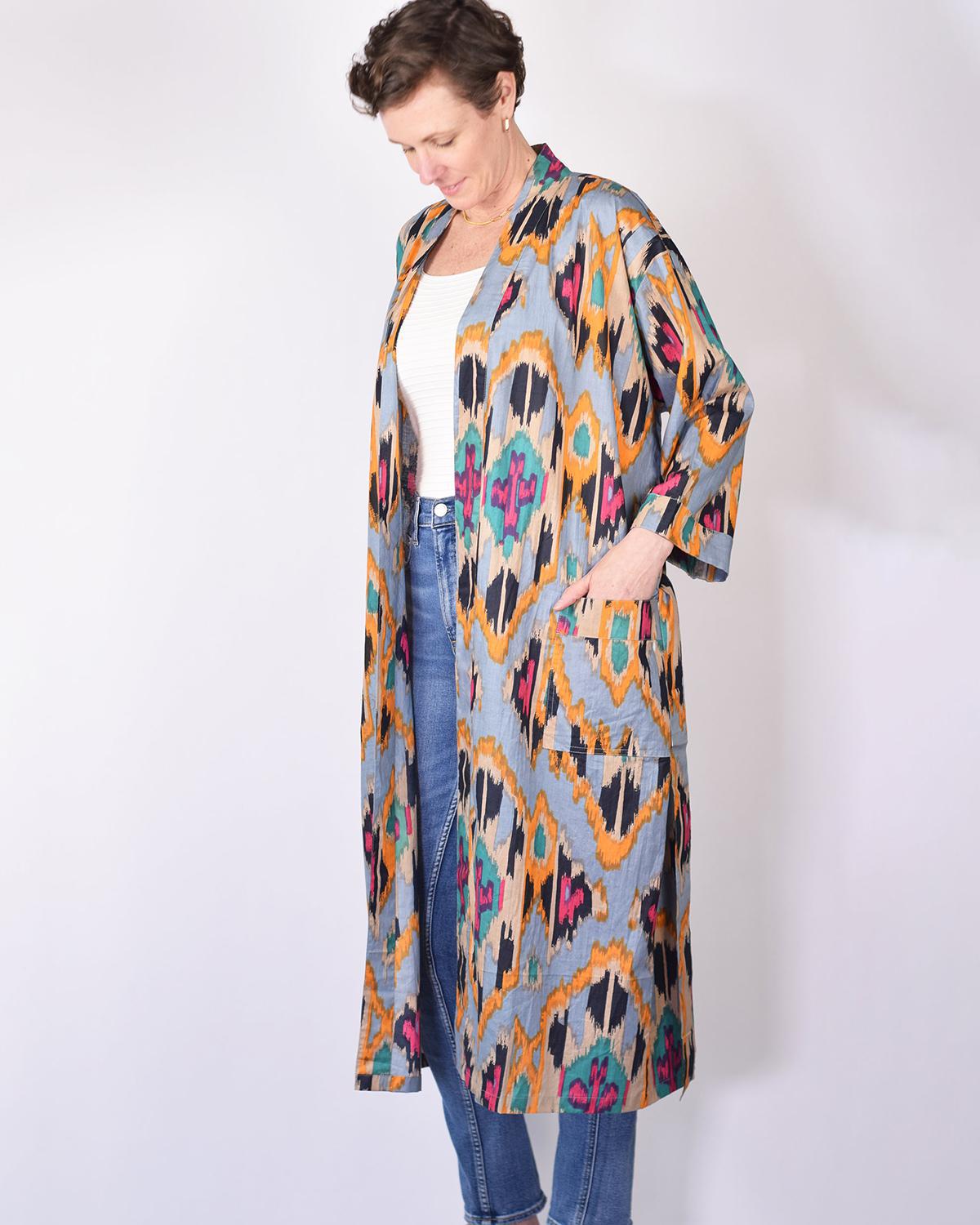 Txtile Lightweight Cotton Robe - Lavender Ikat