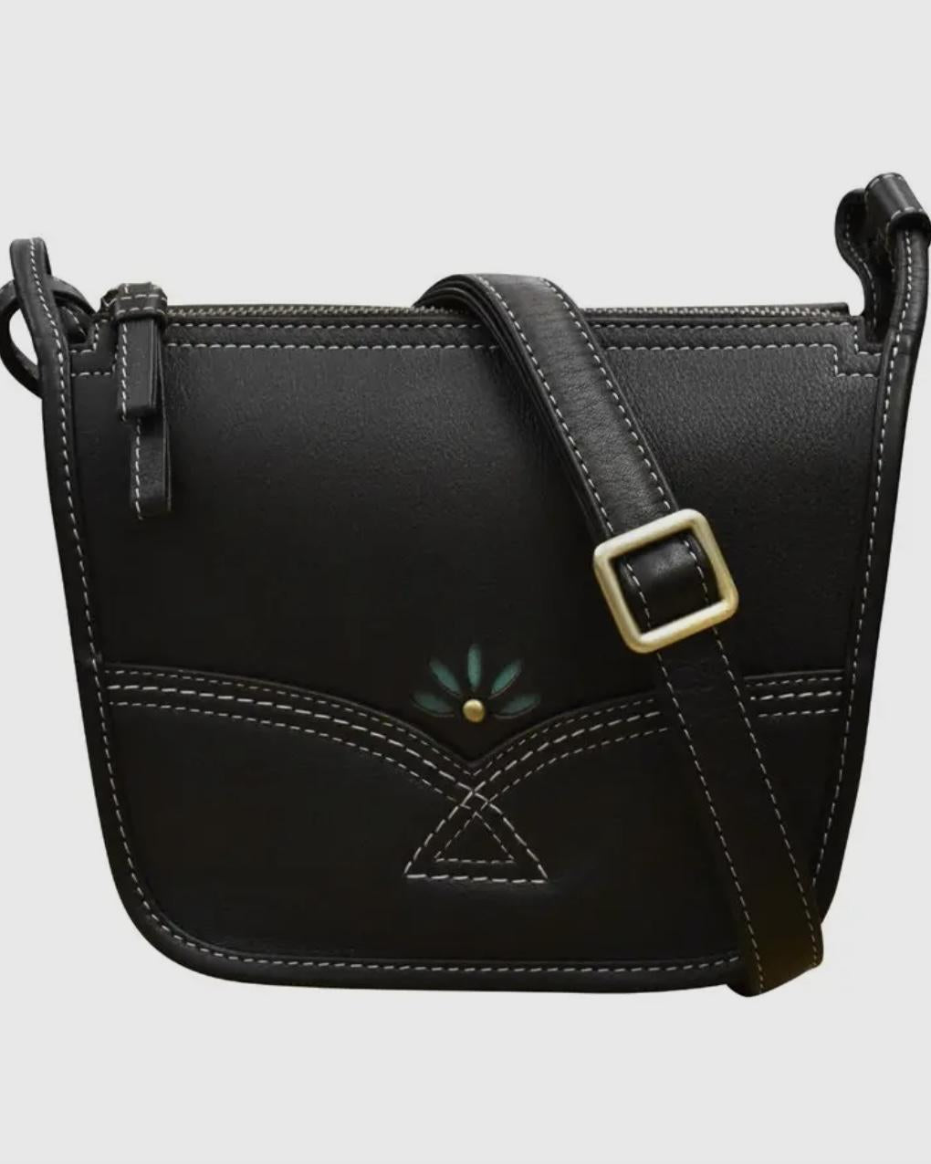 ili Leather Top Zip Mini Crossbody - Black