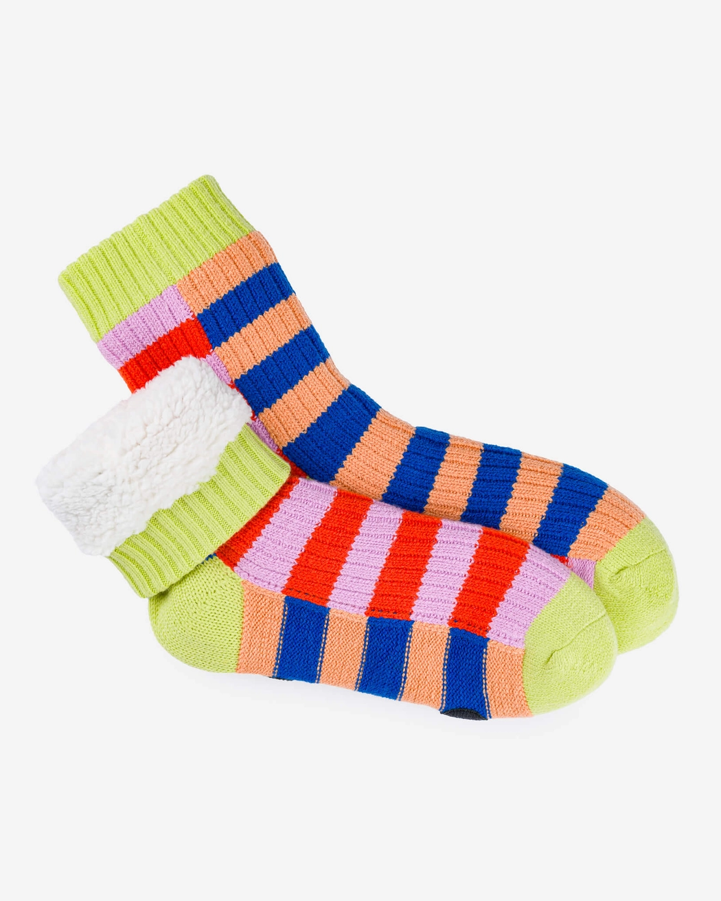 Verloop Super Stripe Knit House Socks in Peach Cobalt