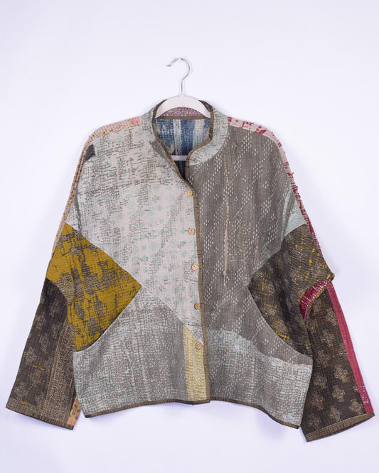 Txtile Charlie Diya Quilted Reversible Patchwork Kantha Jacket