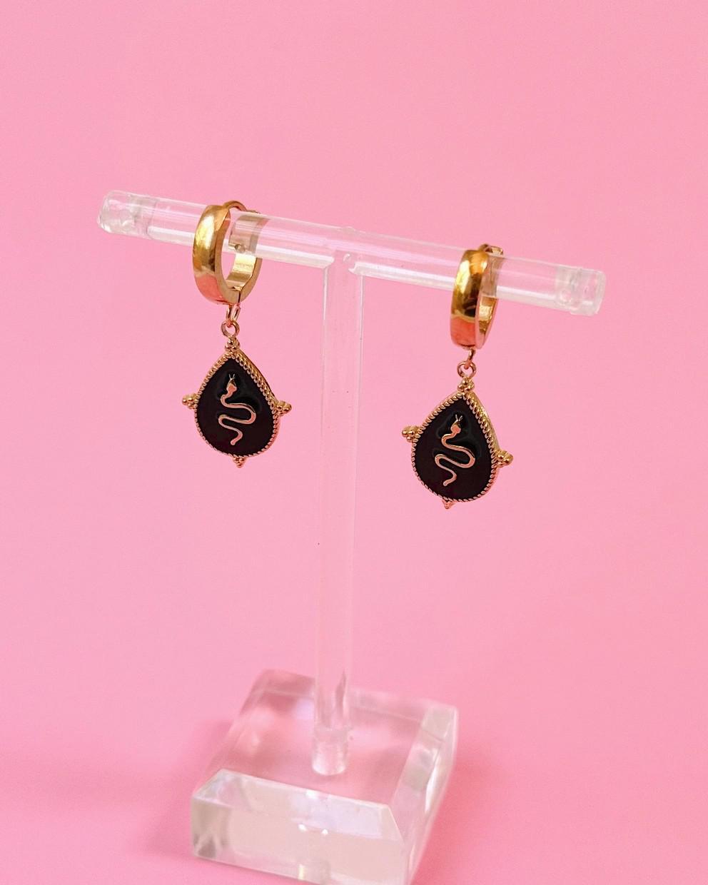 Golden Hour Snake Pendant Teardrop Huggie Earrings