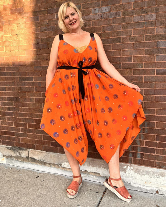 Indie Ella Zatanna Boho Silk Jumpsuit in Orange Crush