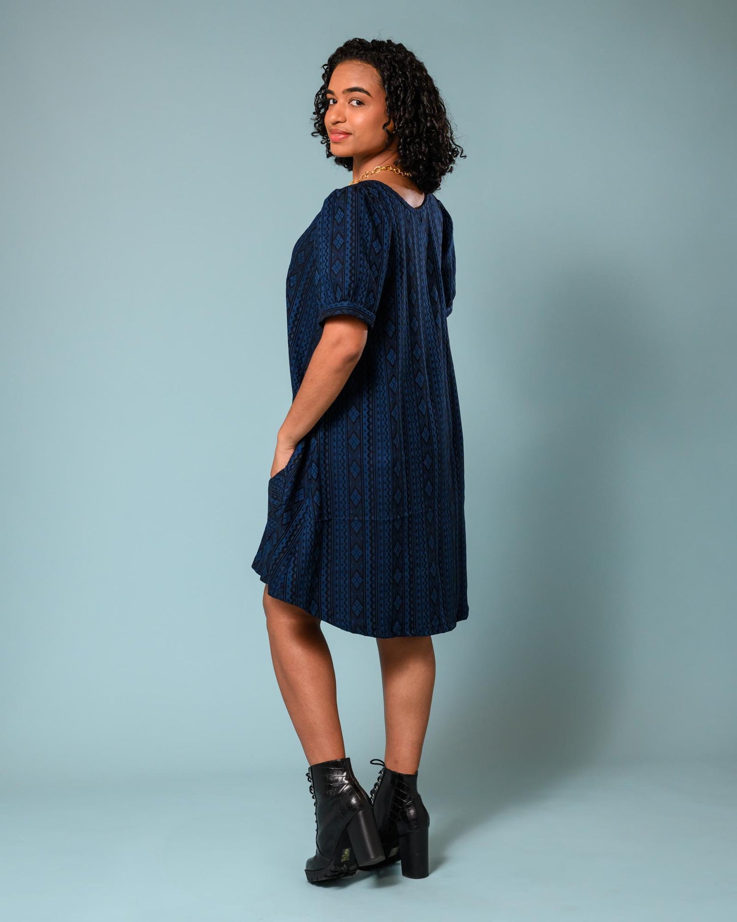 Squasht Winifred Dress Blue & Black Geo Print