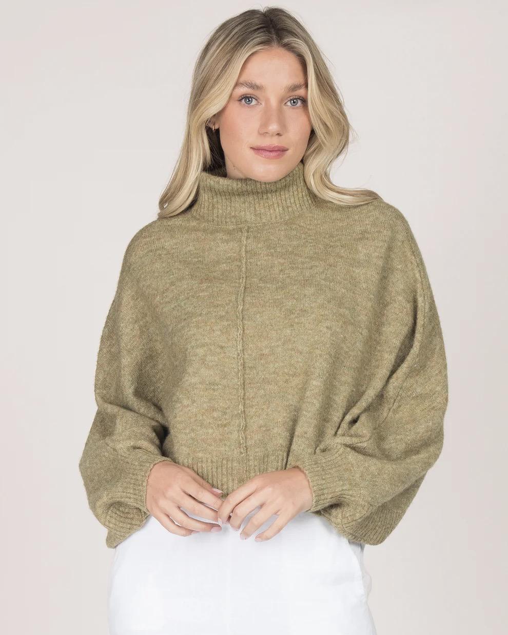 M Rena Batwing Turtleneck Sweater Poncho Willow