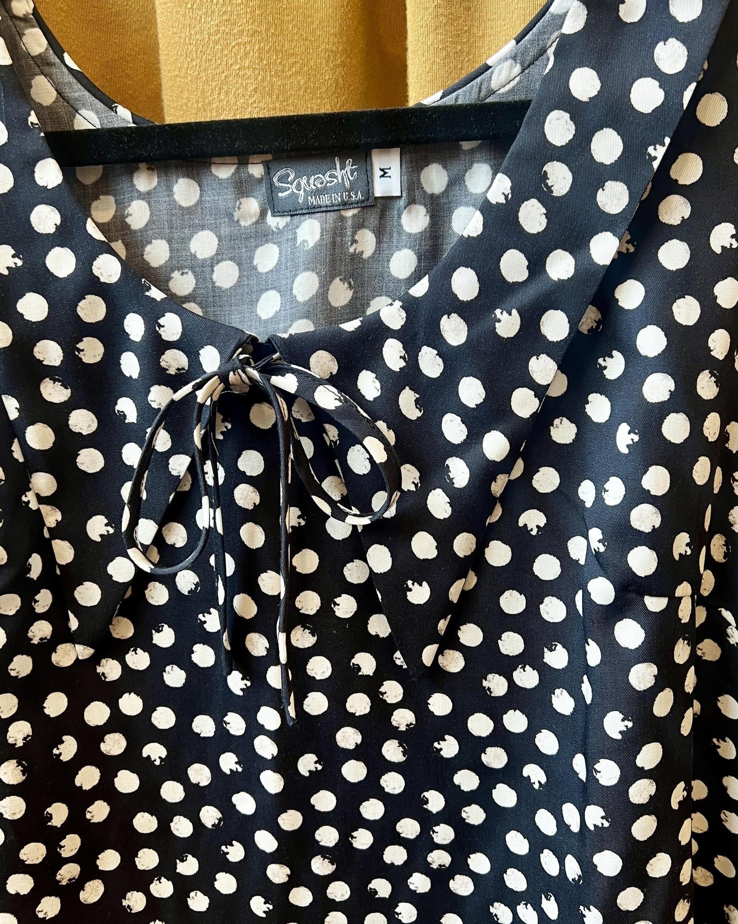 Squasht 70s Collared Tank in Black Polka Dots w/ Polka Dot Collar & Bow