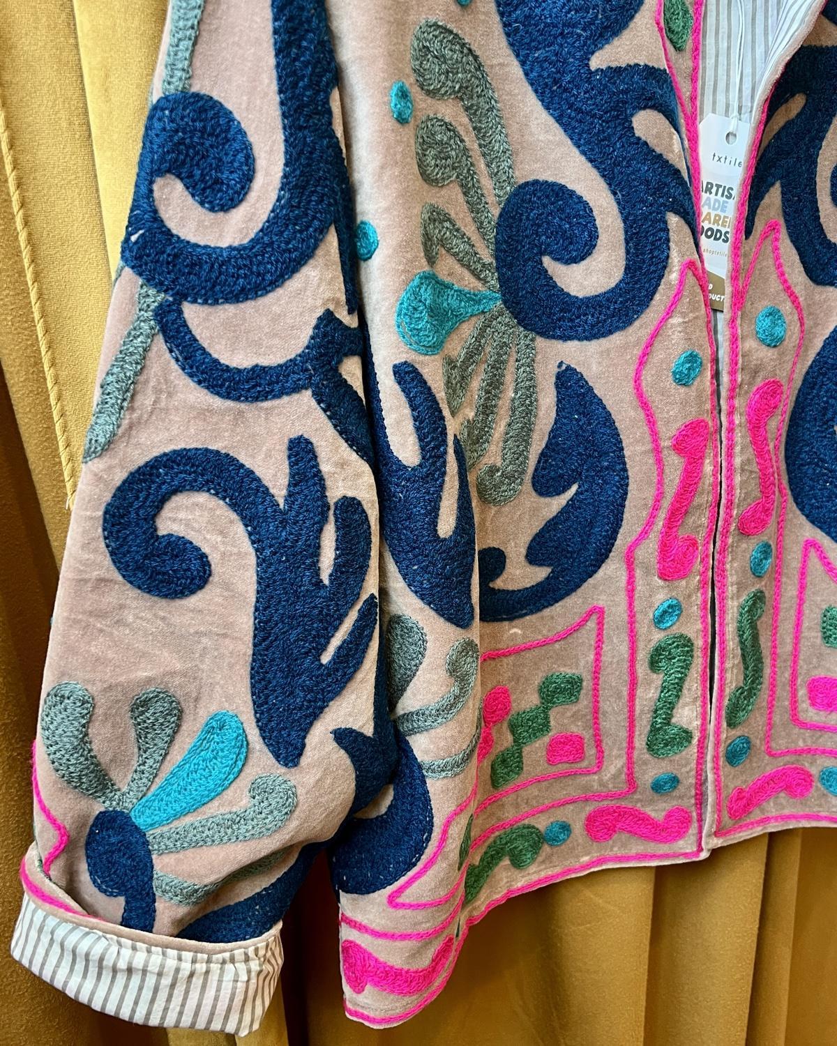 Txtile Dusty Pink Velvet Jacket with Embroidered Flourishes