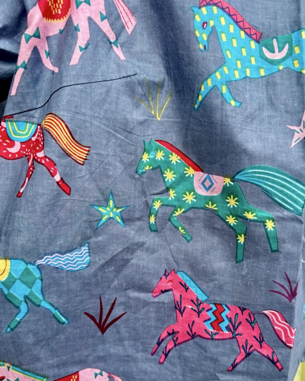 Squasht Puff Sleeve Top in Gray Horses