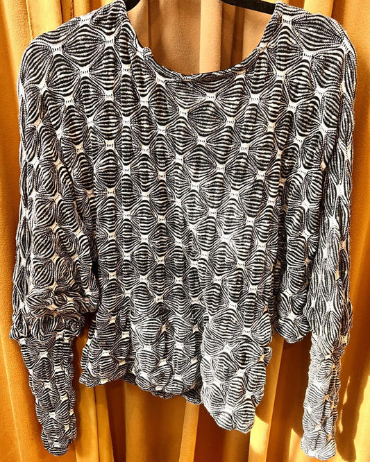 Squasht Batwing Sweater in Textured Black and White Diamond Print Knit