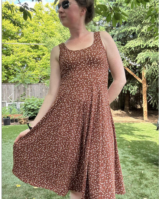 KD Designs Haley Midi Dress in Mocha with White Tiny Flowers
