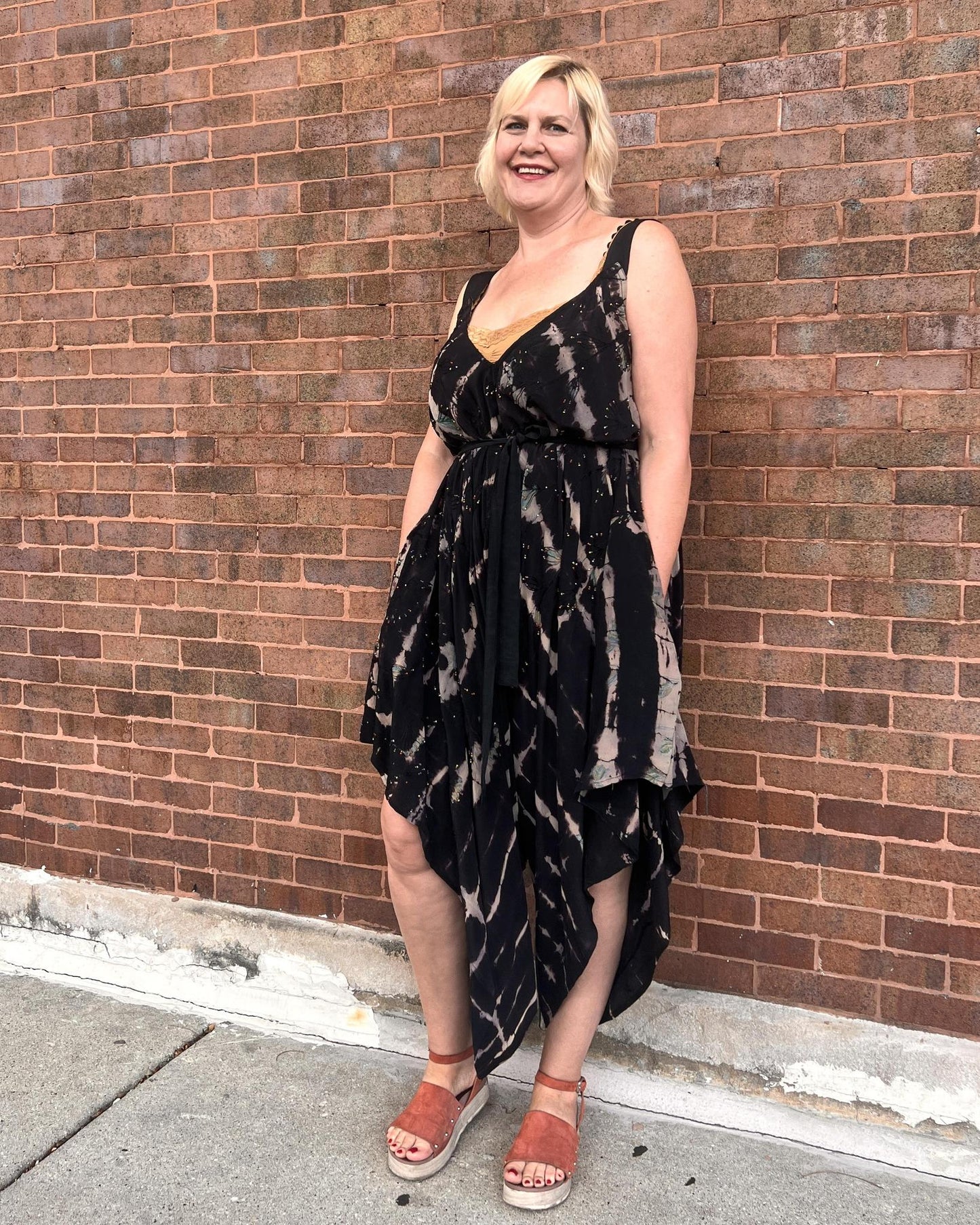 Indie Ella Zatanna Boho Silk Jumpsuit in Midnight Noir Tie-Dye