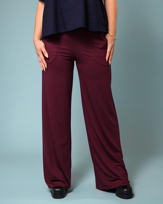 Squasht Wide Leg Long Length Pants in Merlot