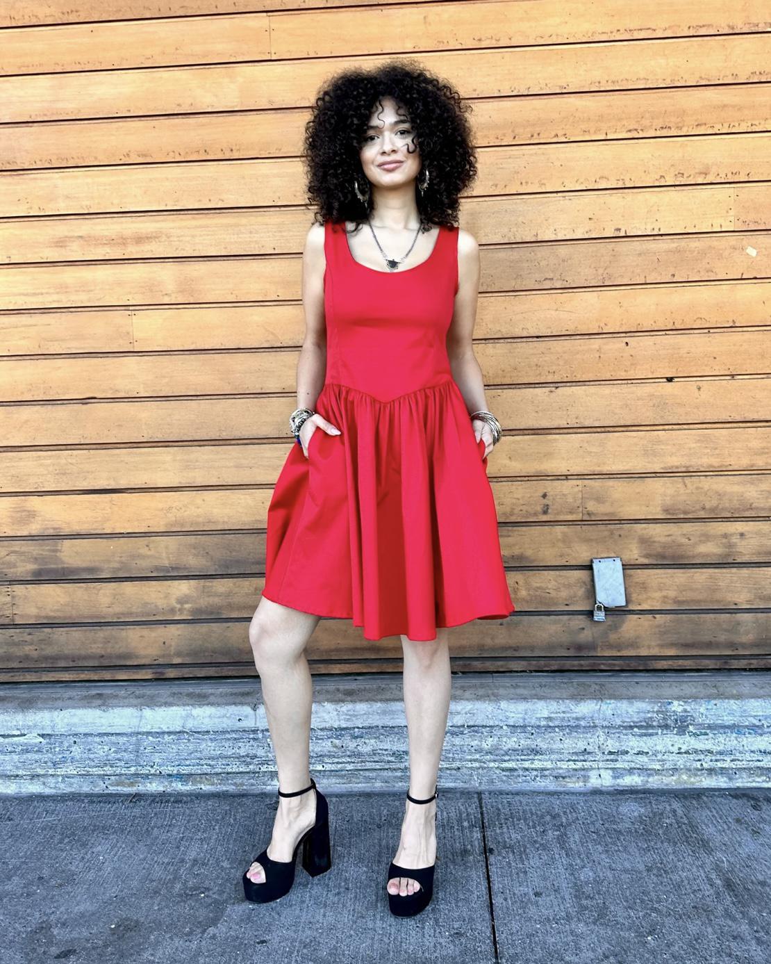 Nooworks Mini Misty Dress in Red Twill