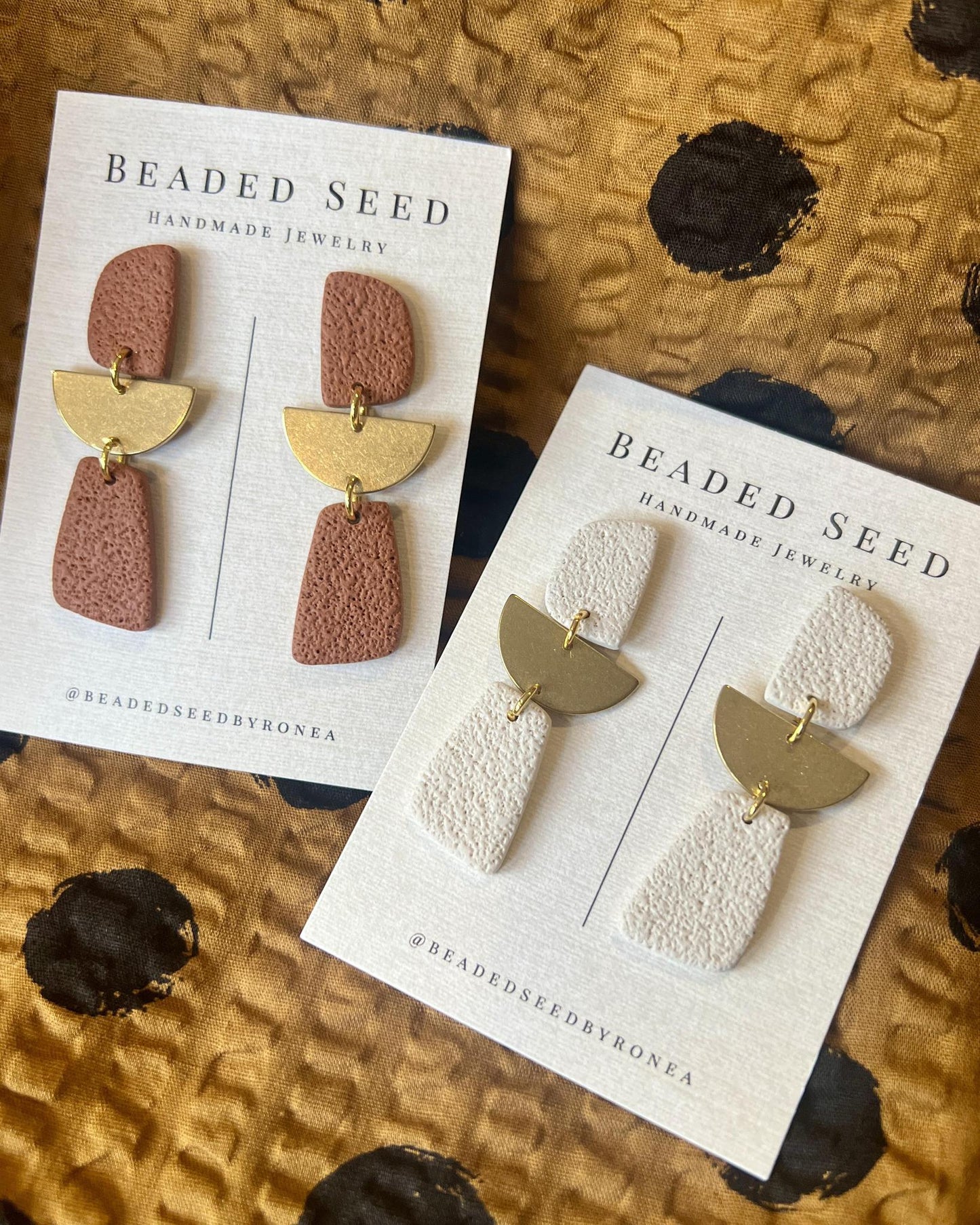 Beaded Seed by Ronea Spot Earrings in Beige