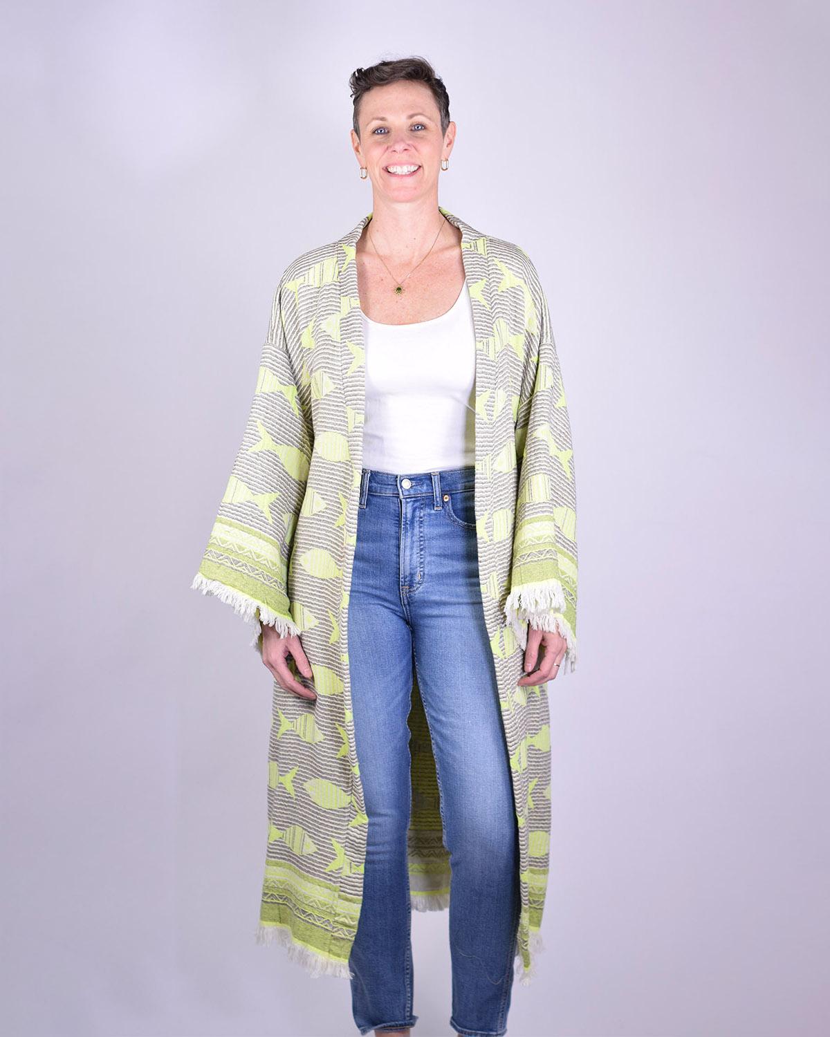 Txtile Woven Turkish Cotton Print Kimono/Robe in Electric Fish