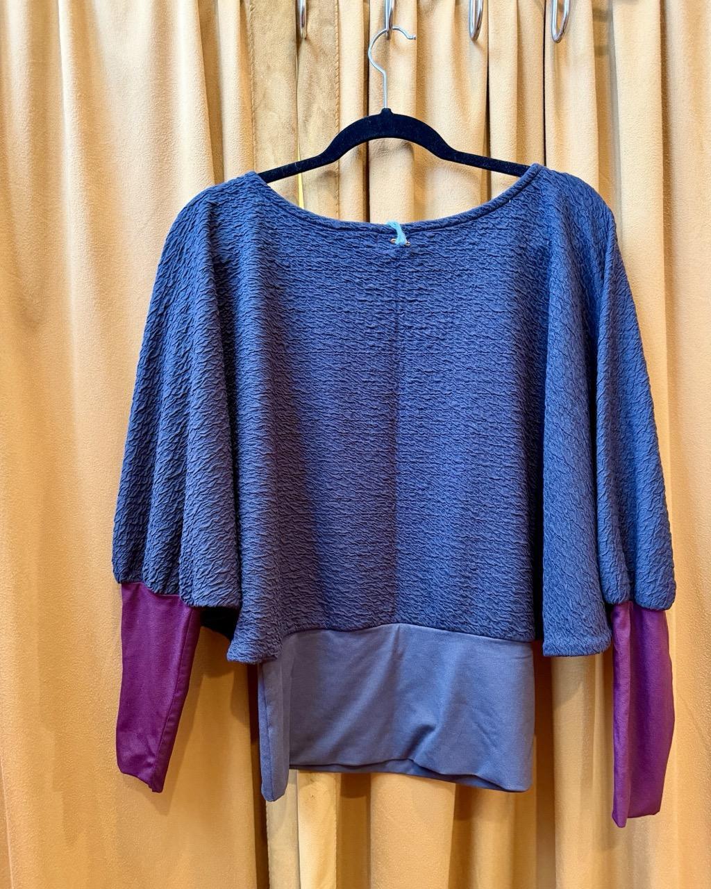 Squasht Batwing Sweater in Black Crinkle with Cranberry Cuffs