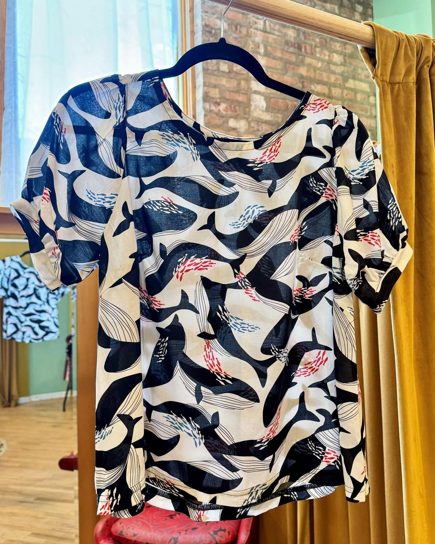 Squasht Puff Sleeve Top in Whales